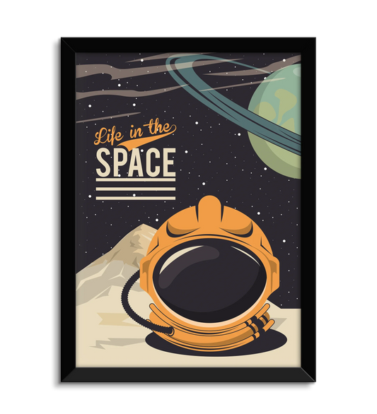 Tableau Artistique avec casque d'astronaute et ecrit "LIFE IN THE SPACE"